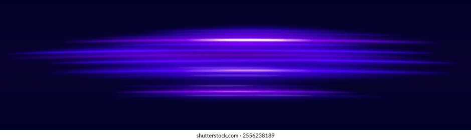 Purple motion blur icon. Dynamic horizontal streaks, glowing purple light, abstract motion effect, futuristic energy, speed visual, modern lighting decor, radiant design