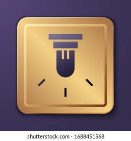 Icono del sensor de movimiento púrpura aislado en fondo púrpura. Botón Gold Square. Ilustración vectorial