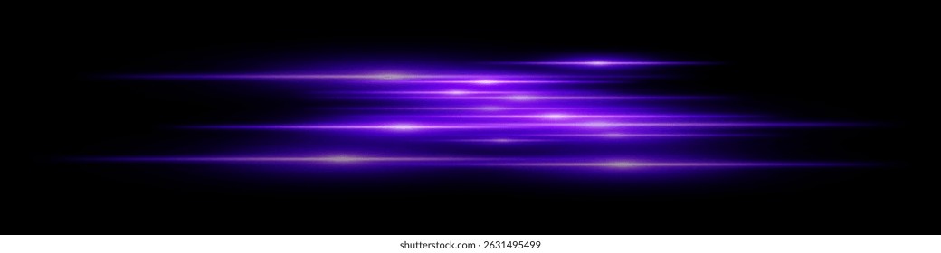 Purple motion streaks. Blurred glowing lines with soft light burst on black background, creating illusion of movement and depth. Ideal for speed, sci-fi, tech, energy effects.