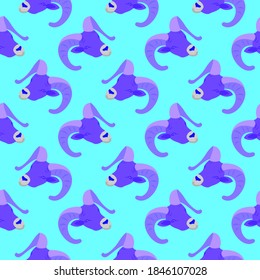Muflón morado, patrón sin fisuras sobre fondo azul.