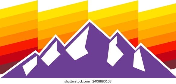 purple mountain with diagonal sunset stripes background