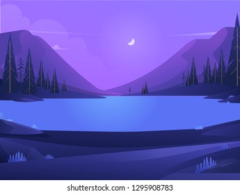 Purple Mountain and lake with Beautiful Gradient