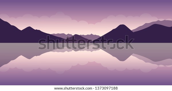 Purple Mountain Water Landscape Vector Illustration Stock Vector Royalty Free 1373097188