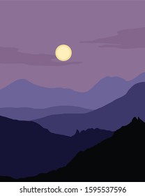 purple mountains night landscape vector