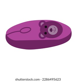 a purple mouse in bear striped, wireless mouse in working space