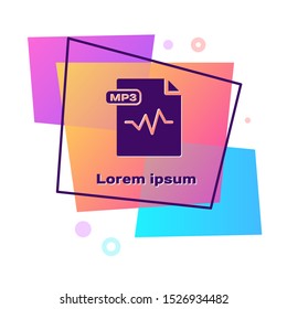 Purple MP3 file document. Download mp3 button icon isolated on white background. Mp3 music format sign. MP3 file symbol. Color rectangle button. Vector Illustration