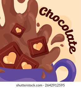 Purple mug chocolate splash. Vector illustration