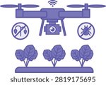 Purple Multispectral Agricultural Drone Icon. Vector Illustration. A Drone With a Camera That Checks Plant Health, Watering, and Fertilization Needs. Agrotechnology and Smart Farming Concept