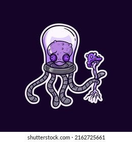 Purple mushroom alien holding a magic mushroom vector illustration