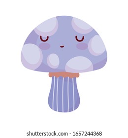purple mushroom character cartoon food cute vector illustration line and fill style