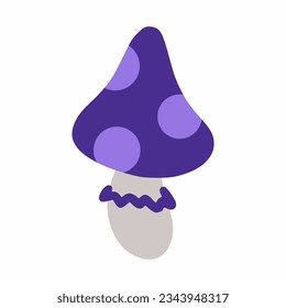 Purple mushroom fly agaric. Vector illustration in doodles. Halloween sticker.