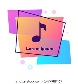 Purple Music note, tone icon isolated on white background. Color rectangle button. Vector Illustration