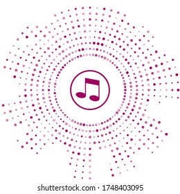 Purple Music note, tone icon isolated on white background. Abstract circle random dots. Vector