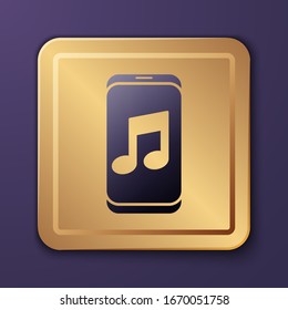 Purple Music player icon isolated on purple background. Portable music device. Gold square button. Vector Illustration