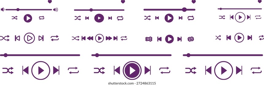 Purple music player interface icons and sliders controls