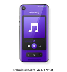 purple music player user interface mobile app template, Smartphone redesign realistic object 