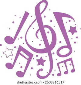 Purple musical notes with stars and dots