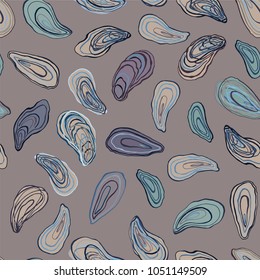  Purple mussels with blue tint. Marine Mytilus. Sea mussels