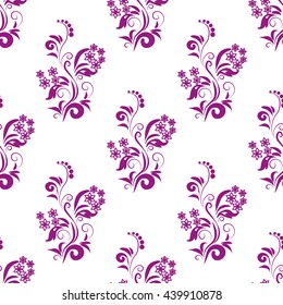 Purple natural plant seamless pattern on white background. Fashion graphic design. Modern spring and summer stylish abstract texture. Template for prints, textile, wrapping and decoration, wallpaper.