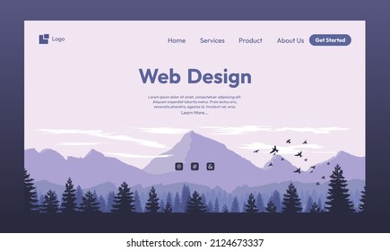 Purple Nature Mountain vector Illustration landing page