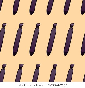 Purple neckties seamless pattern. Decoration for greeting card, wrapper and textile. Beige background, vector.