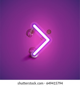 Purple neon character from a font set on a purple background, vector illustration