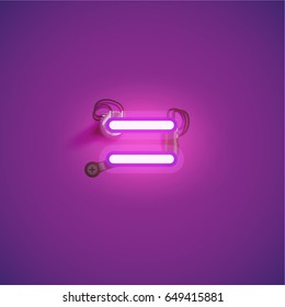 Purple neon character from a font set on a purple background, vector illustration