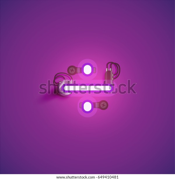 Purple neon character from a font set on a\
purple background, vector\
illustration