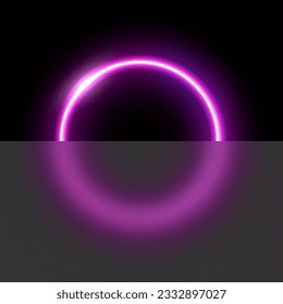 Purple neon circle with glassmorphism effect vector illustration. Abstract luminous LED ring with blurred glass, shiny round frame of laser for poster or banner, futuristic techno presentation.
