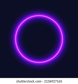 Purple neon circle, isolated frame on dark background, vector illustration.