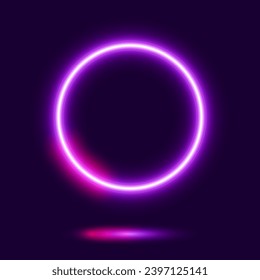 Círculo de neón morado, marco aislado sobre fondo oscuro, ilustración vectorial.