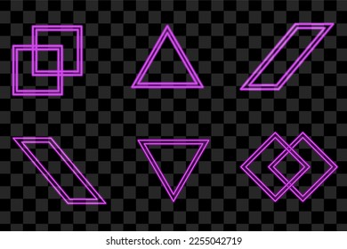 Purple neon geometric isolated shapes