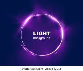 Purple neon glowing circle on dark background, featuring a circle, rectangle, and vertical rectangle with light flares and soft gradients. Elegant futuristic light effects suitable.	
