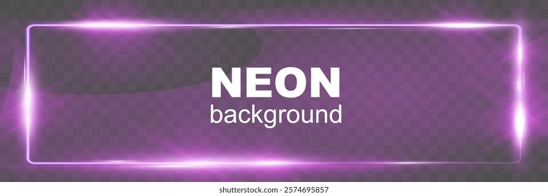 Purple neon glowing rectangular frame with rounded corners, sparkles, and lens flares, placed on a transparent background. Modern and futuristic design concept.