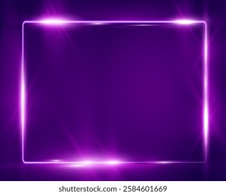 	
Purple neon glowing rectangular frame with rounded corners, sparkles, and lens flares, placed on a transparent background. Modern and futuristic design concept.