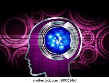purple Neon human head. CPU. blue Circuit board. Vector illustration. Abstract Technology background for computer graphic website internet and business. infographics.