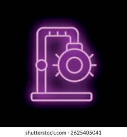 Purple neon icon of a cable machine for gym workout isolated on black background
