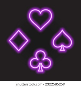 Purple Neon Line Card Anzüge für Poker und Casino auf dunklem Hintergrund Vektorgrafik