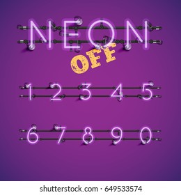 Purple neon numbers set on purple background, vector illustration