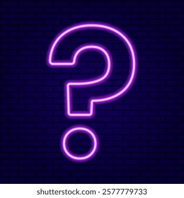 Purple Neon Question Mark on Dark Brick, Wall background vector illustration