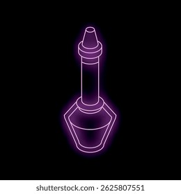 Purple neon sign of a perfume bottle glowing on a black background