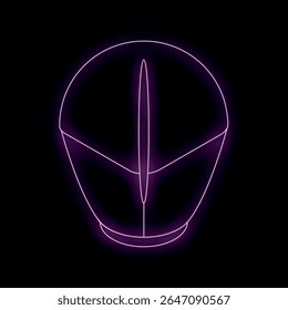 Purple neon sign of a wireless computer mouse glowing on black background