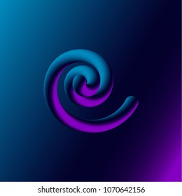Purple neon spiral 3D object vector illustration