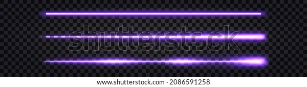 Purple neon sticks,\
laser beams with glowing light effect. Electric thunder bolt,\
fluorescent shiny ray lines isolated on transparent dark\
background. Vector\
illustration