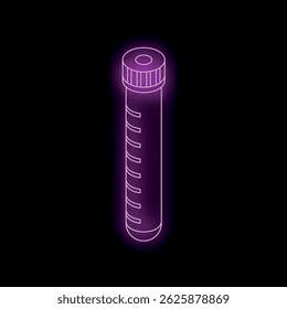 Purple neon test tube glowing on dark background, symbolizing laboratory research and scientific analysis