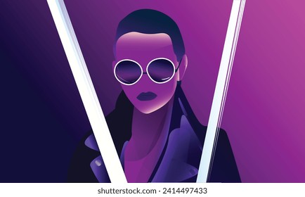 Purple Neon Vector Punk Girl Fashion