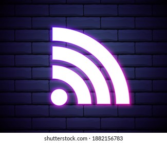 Purple neon wi-fi sign. Vector silhouette of neon wi-fi zone consisting of outlines, with backlight on the dark background