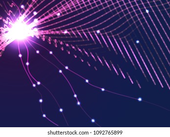 Purple  network from lines and particles background. Vector background.
