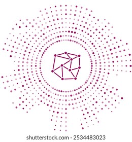 Ícone de rede neural roxo isolado no fundo branco. Inteligência Artificial. Pontos aleatórios de círculo abstrato. Ilustração de vetor