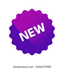 Purple new label badge icon with modern gradient design and white text on scalloped circular shape